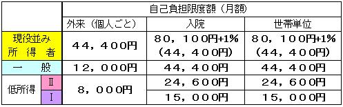 高額医療費自己負担限度額